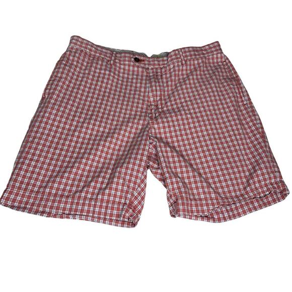 Cremieux Men's size 35 Red Plaid Shorts Mid Rise Flat Front Chino Pockets - Picture 1 of 10
